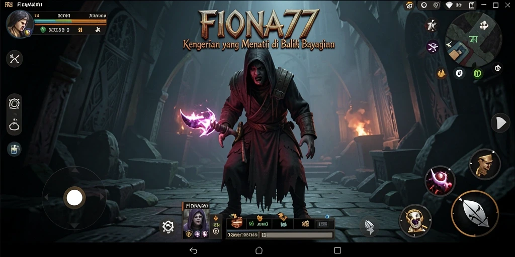 Screenshot gameplay FIONA77 menampilkan suasana Horror yang mencekam.
