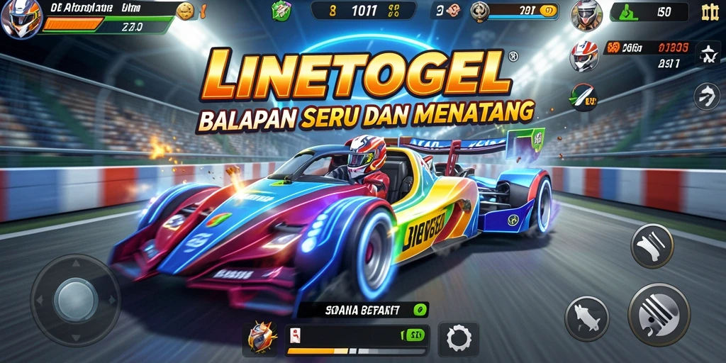 Tangkapan layar utama LINETOGEL menampilkan aksi balap yang mendebarkan.