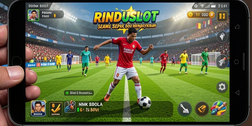 Screenshot RINDUSLOT menampilkan aksi gameplay sepak bola yang seru.