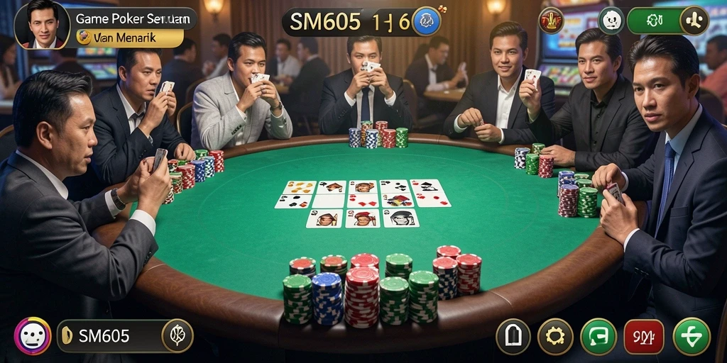Tampilan gameplay Poker yang seru dan menantang di SM605.